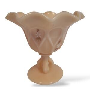 Westmoreland Glass Compote Pedestal Bowl Hand Painted B. Parry 1979 Beige VTG